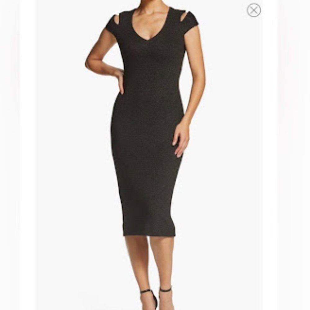 Dress the Population Black Midi Bodycon Dress with Cutout Shoulders